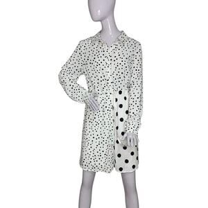 Missguided NWT Collared Dress Long Sleeve White Blue Polka Dot Size 8 Tall
